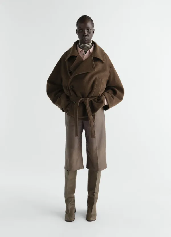 SHORT WRAP COAT IN FELTED WOOL AND ALPACA BLEND