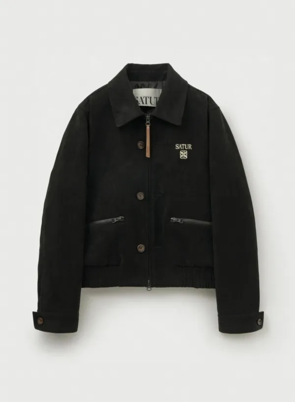 (W) Teo Faux Suede Short Jacket - Pirate Black