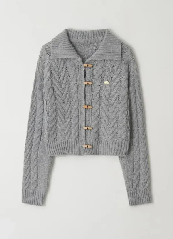 COZY TOGGLE FISHERMAN KNIT CARDIGAN GREY