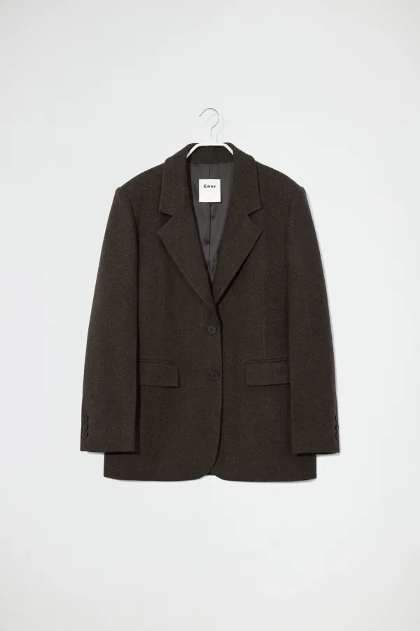 WOOL SINGLE TWO BUTTON JACKET - BROWN