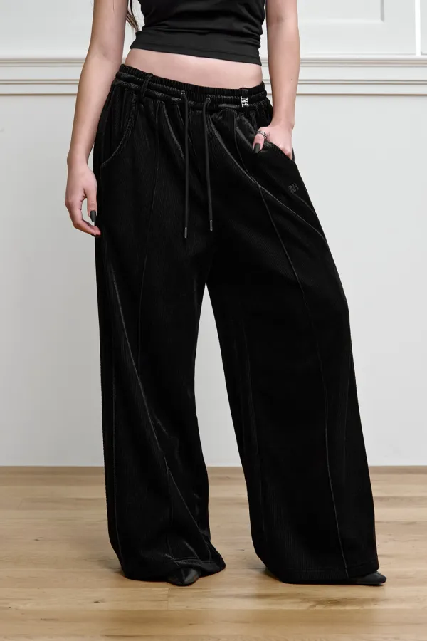 Velour Jersey Set-up Pants [ Black ]