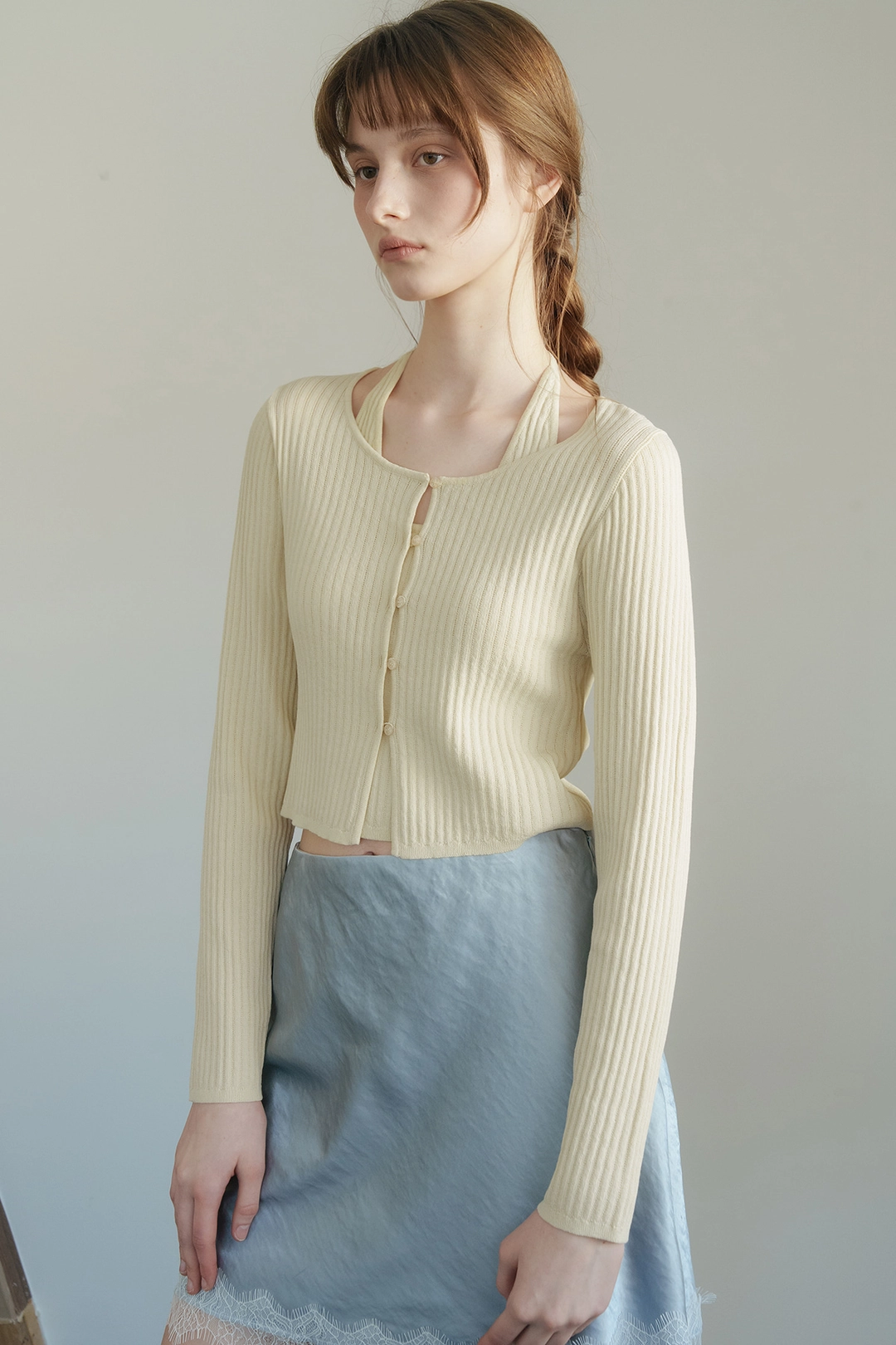 샤드라마 HALTERNECK SLEEVELESS LAYERED CARDIGAN [BUTTER] 상품 이미지 2