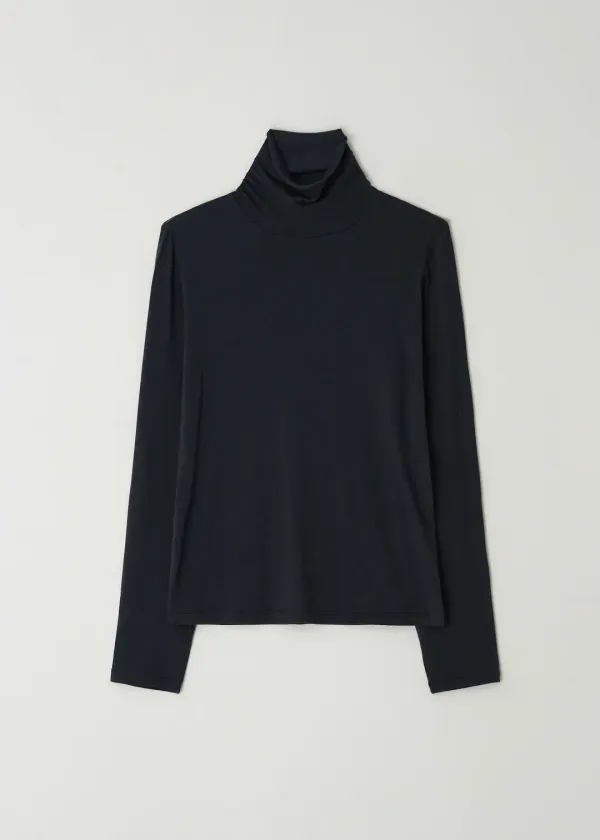 Sheer Turtleneck Top(Navy)