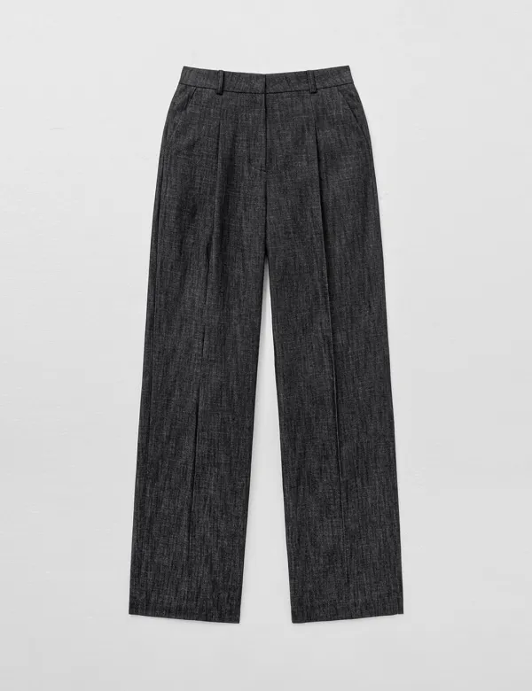 린넨라이크 데님 원턱 와이드 팬츠 블랙 MDPT025DENIMBLACK