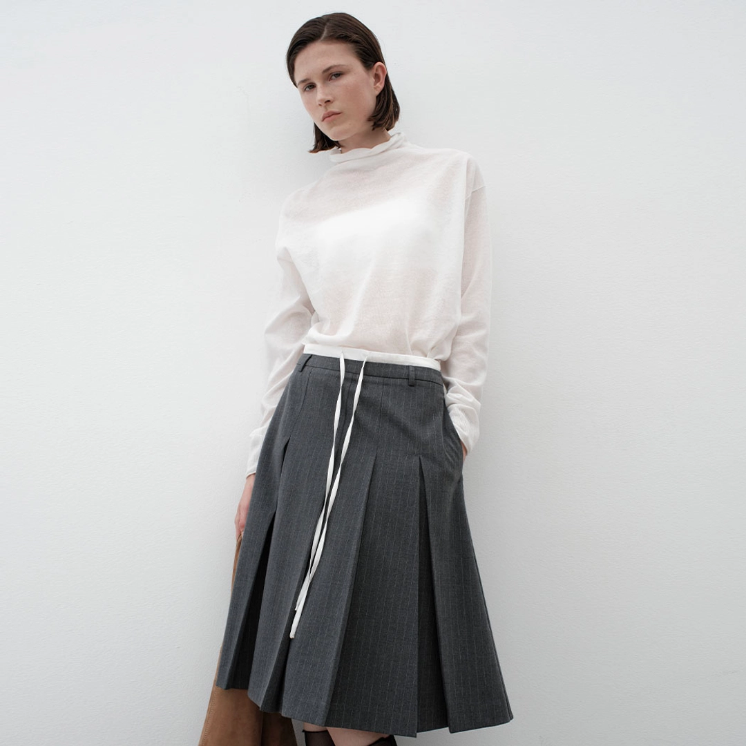 아뜰리에 나인 (SK-5037)DOUBLE WAIST TUCK MIDI SKIRT 상품 이미지 1