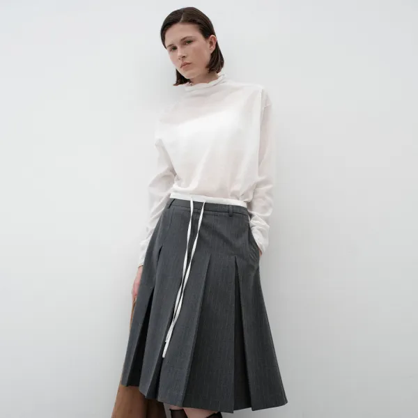 (SK-5037)DOUBLE WAIST TUCK MIDI SKIRT