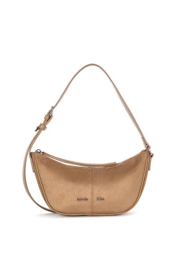 SUEDE MINI ARC HOBO BAG IN BEIGE