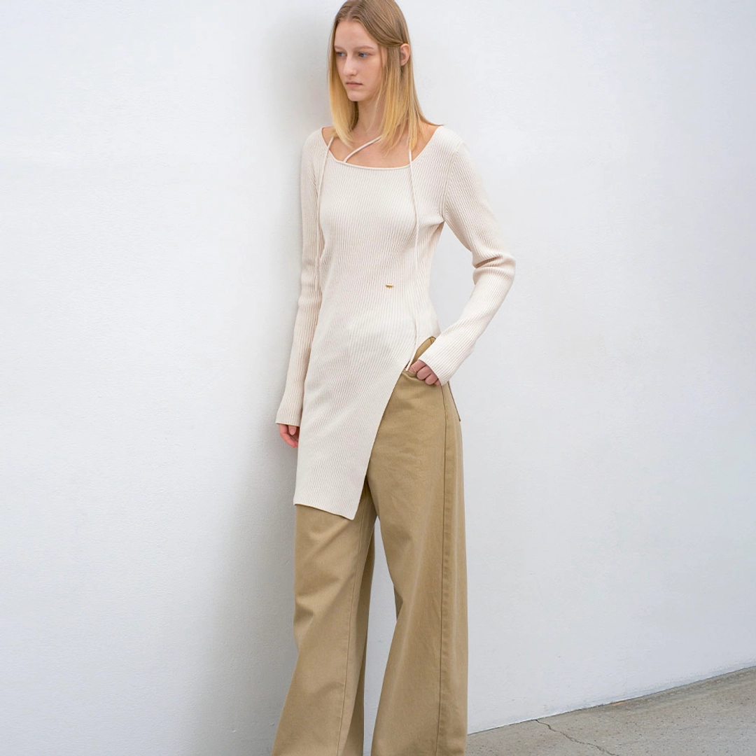 아뜰리에 나인 (T-7141)VELVET RIBBED STRAP LONG SLIM KNIT 상품 이미지 1