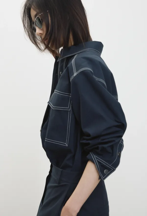 스티치 포켓 셔츠 네이비