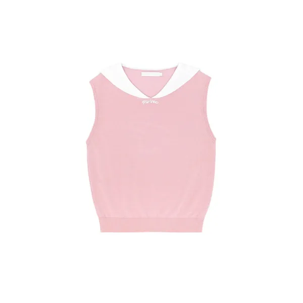 Giant Smiley Sailor Sleeveless Knit Top (peony pink)