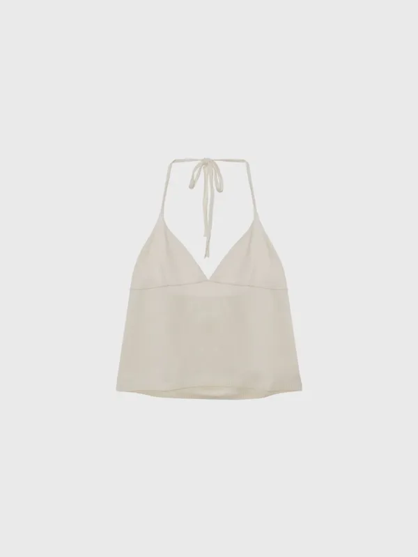 Halterneck sleeveless knit (ivory / light gray / khaki brown)