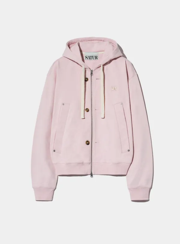Teo Cotton All Day Hood Zip-Up - Pale Pink