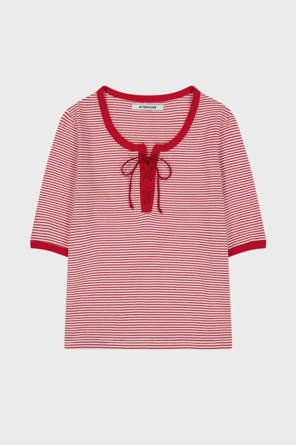 STRIPE LACE-UP TOP (RED)