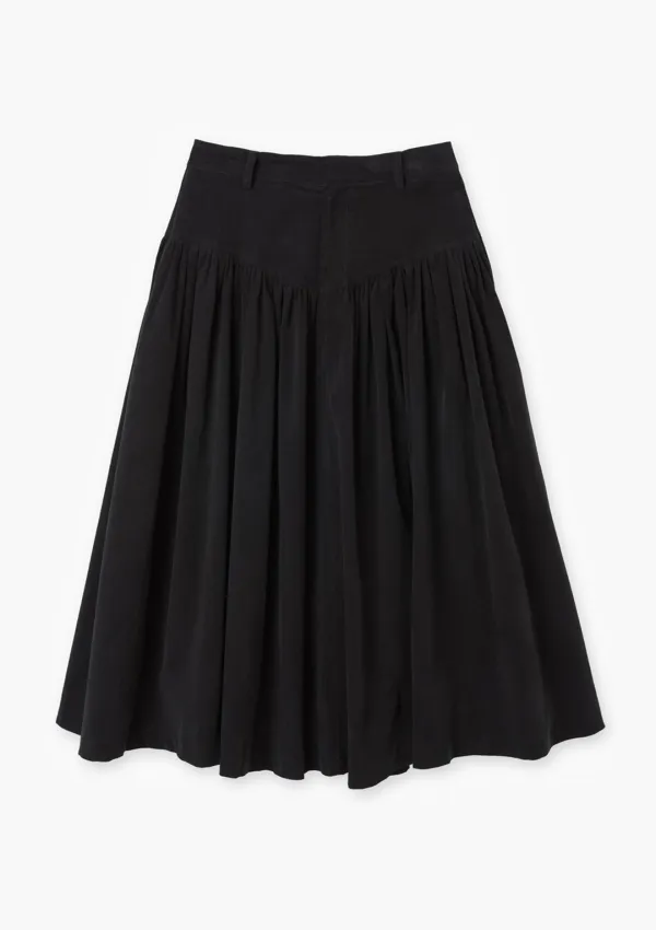 Godet Flare Long Skirt Black