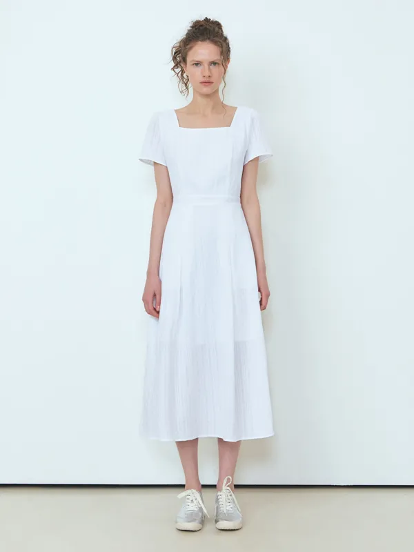 Cotton Square Long Dress , White