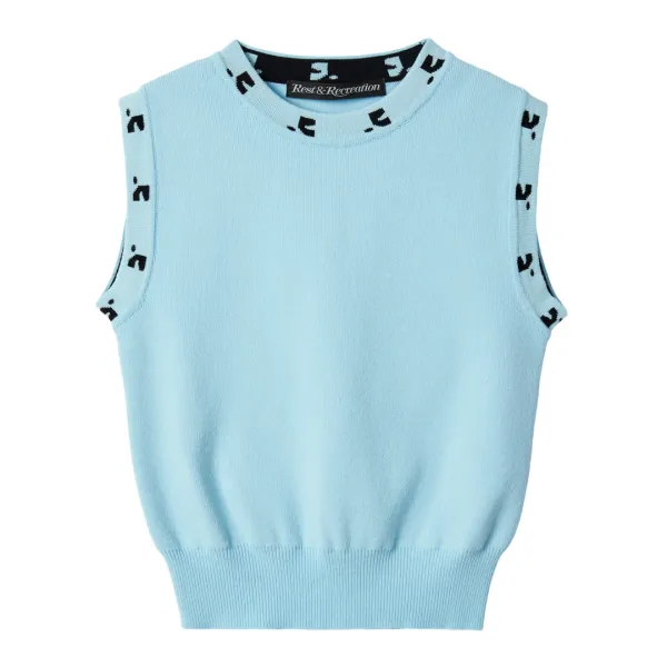 RR LOGO SLEEVELESS KNIT TOP - SKY BLUE