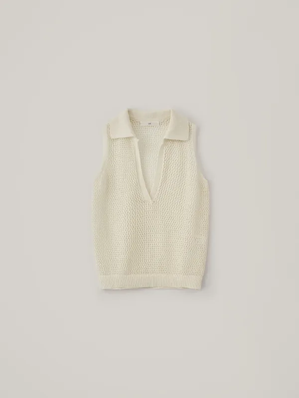 Skashi Deep V-Neck Sleeveless Knit - Cream