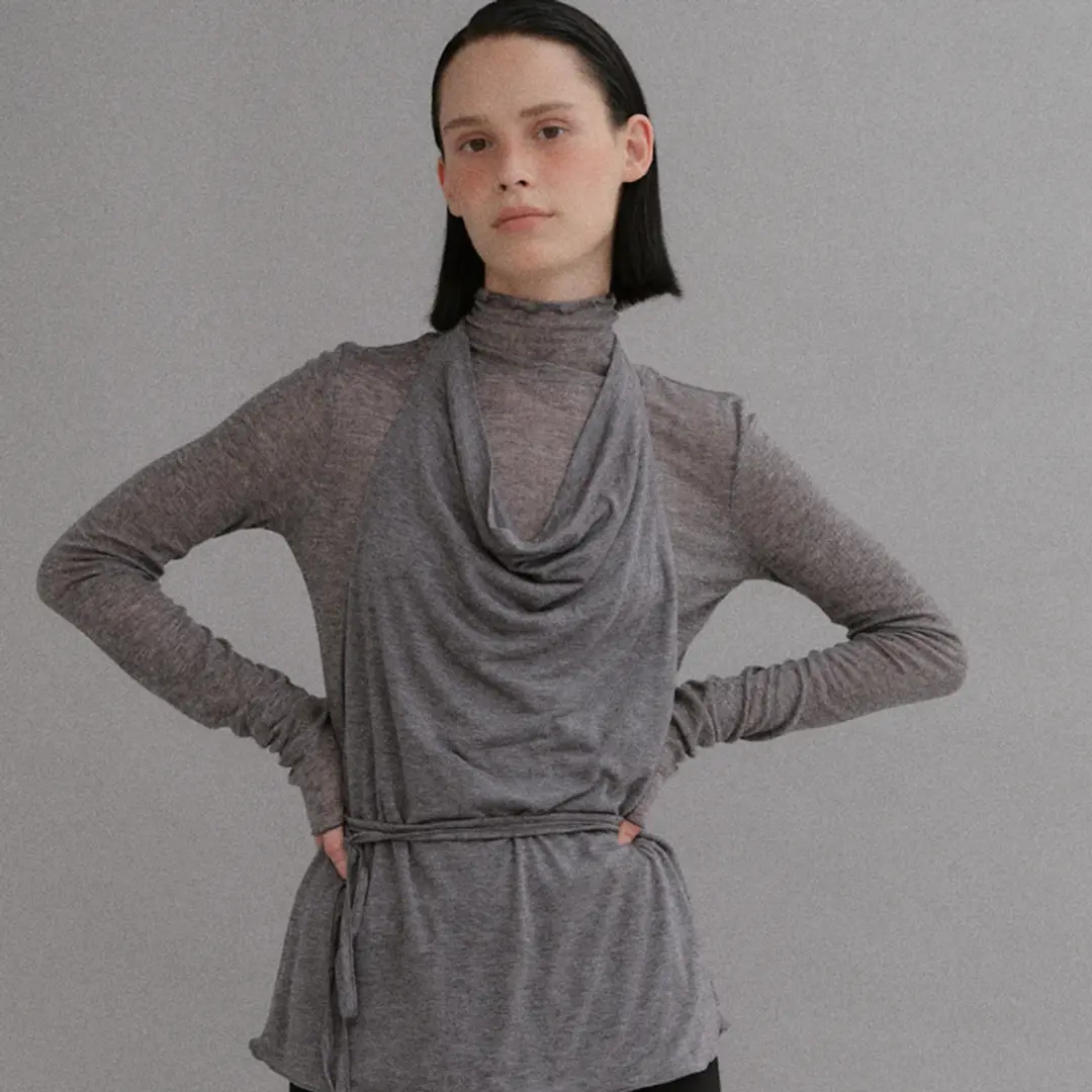 베이오드 Classic layered frill turtleneck top_gray 상품 이미지 3