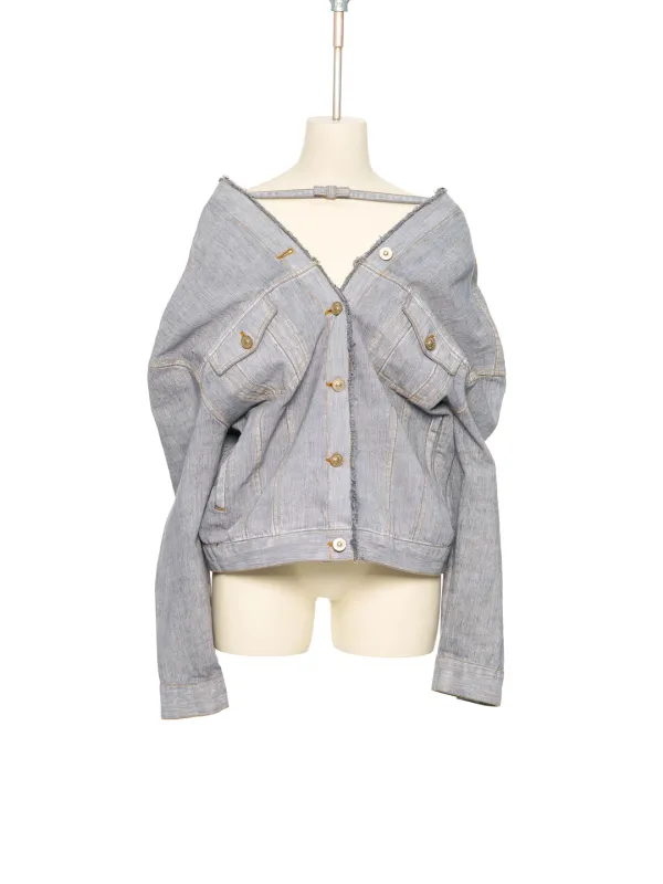 FW25 GRAY STRAP POINT DENIM JACKET