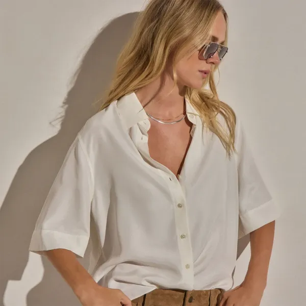 Silk Short Sleeve Shirt - Ivory