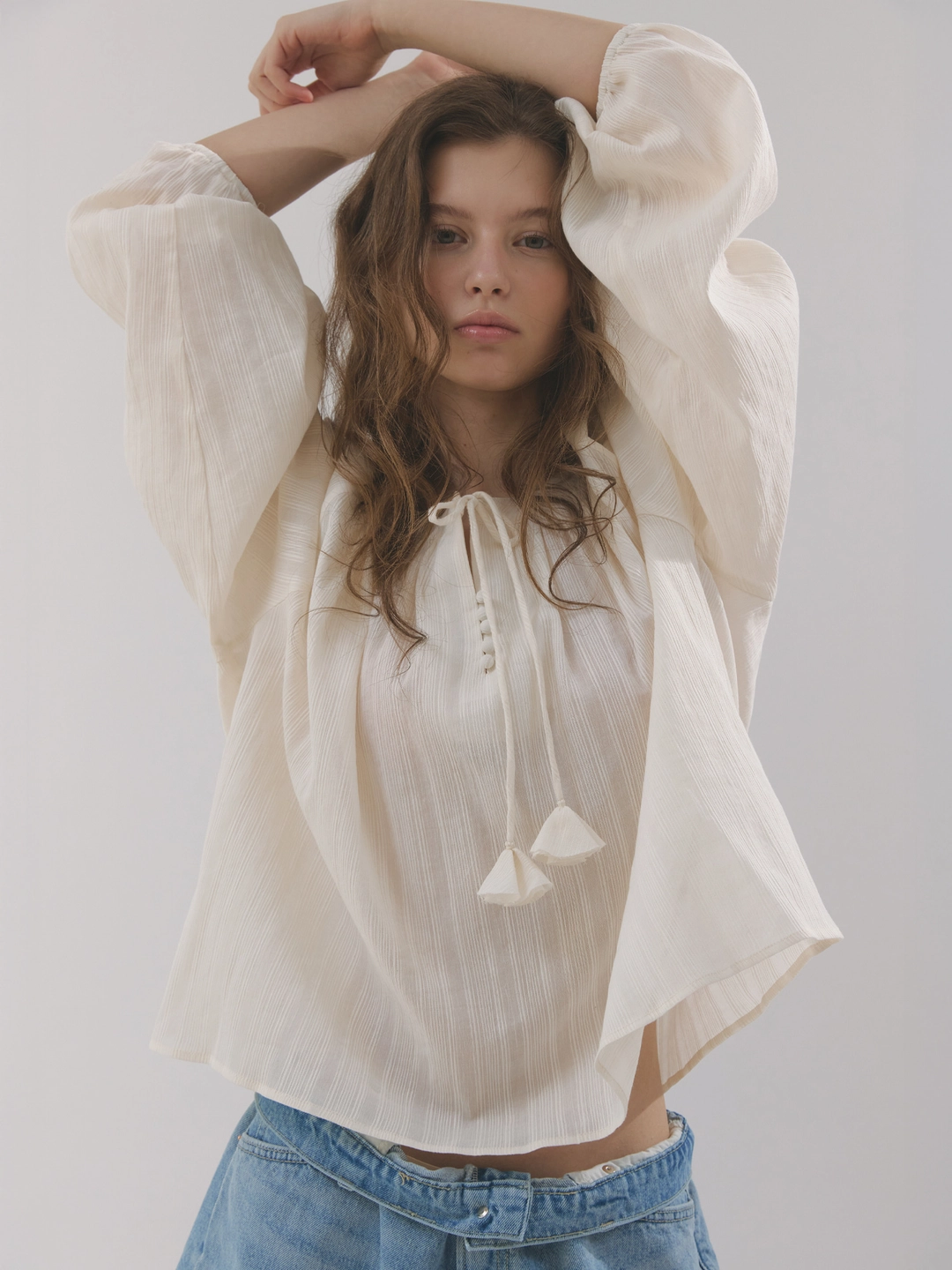헤더먼트 western shirring blouse (light apricot) 상품 이미지 1