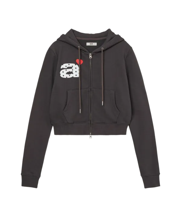 DOT SMALL LETTER CROP HOOD ZIP UP [CHARCOAL BROWN]