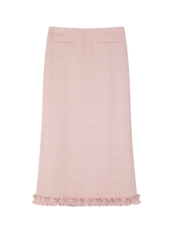 TAILORED WOOL TWEED SKIRT (PINK)