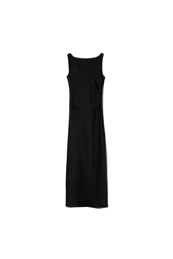 DRAPED BACK-SCOOP DRESS [BLACK]