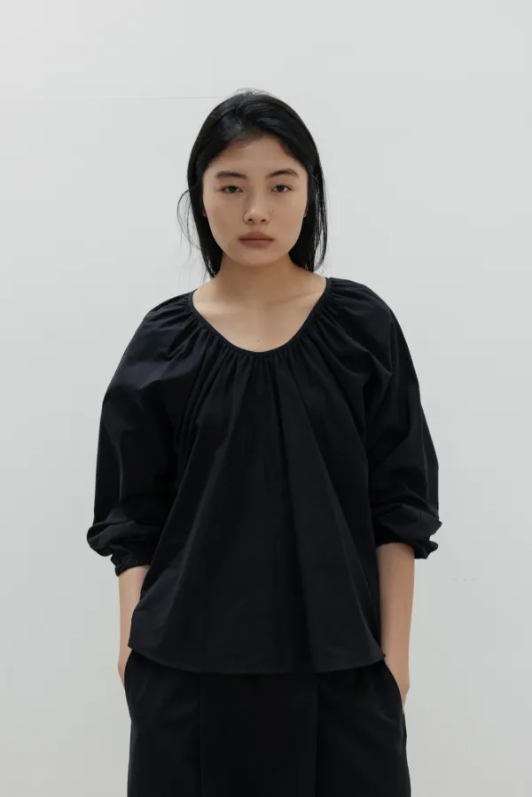 Cotton Gather Blouse (Black)