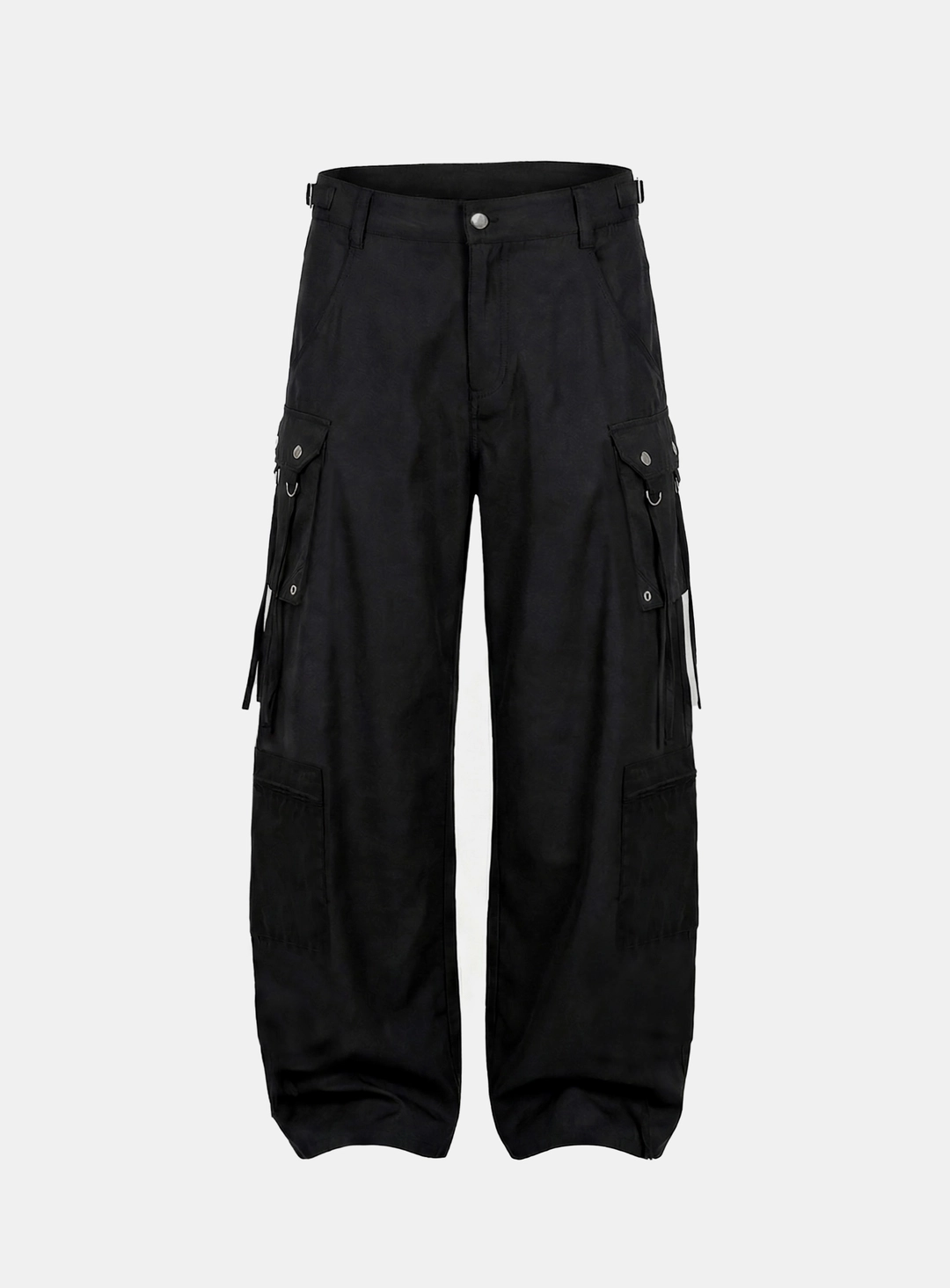 배드블러드 [w-pts26-065] Strap Semi-Curved Fit Cargo Pants - Black 상품 이미지 1