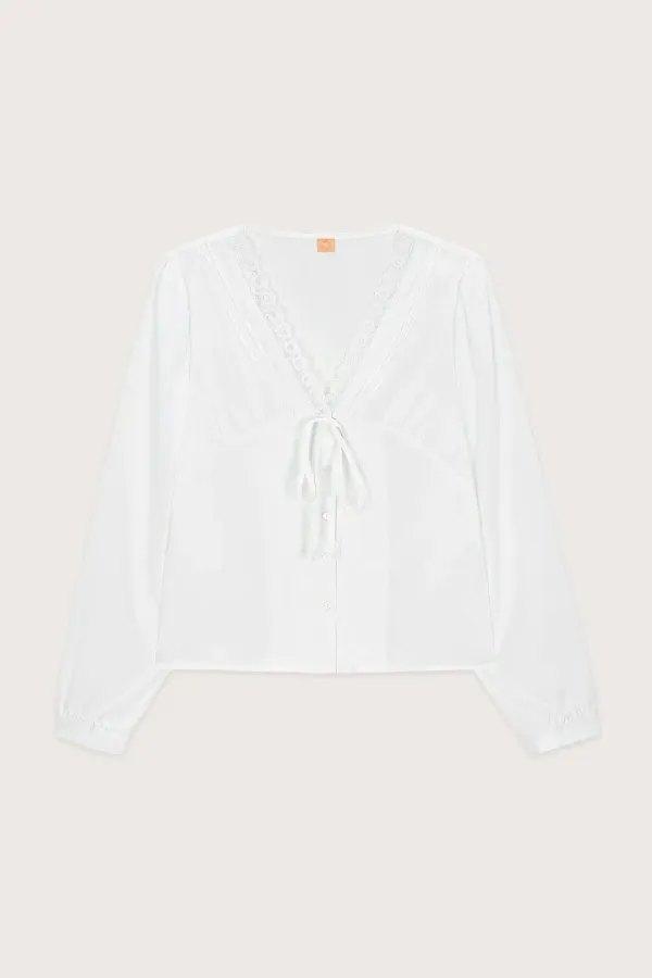 V-Neck Lace Blouse (White)