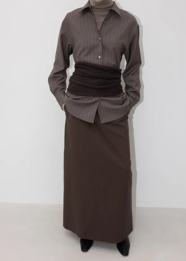 [Exclusive]  3rd/ Wool Stripe Shirt in Ash Brown