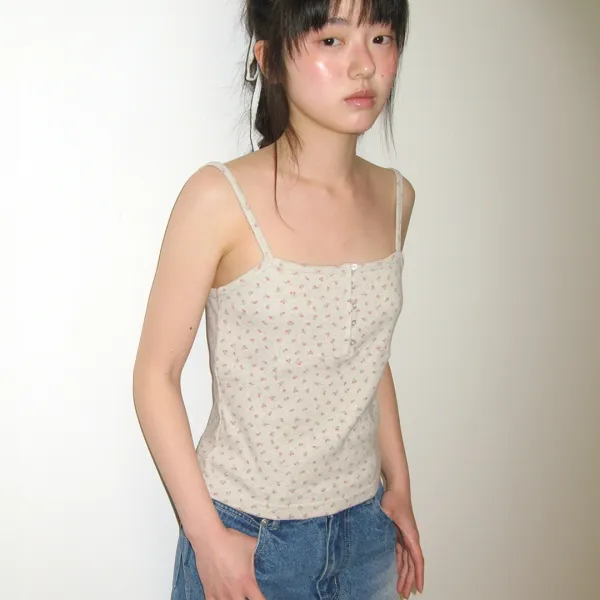 HEART BUTTON GOLGI SLEEVELESS OATMEAL FLOWER