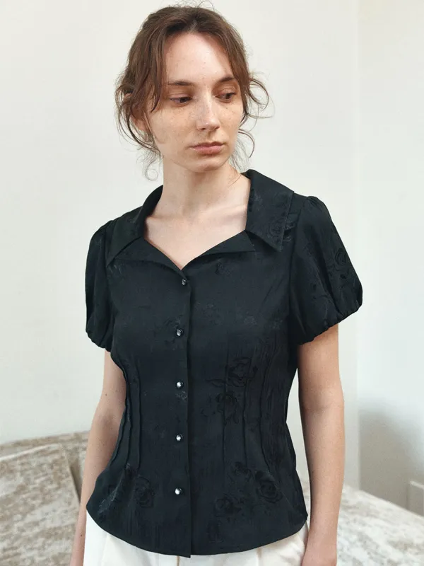TIS JACQUARD PUFF BLOUSE_BLACK