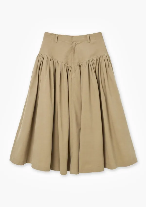 Godet Flare Long Skirt Beige