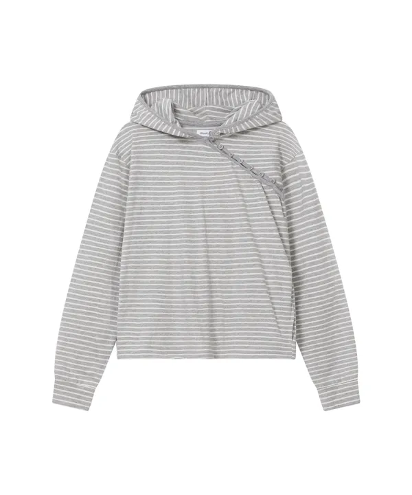 [레이 PICK] Diagonal button Layered hoodie GREY