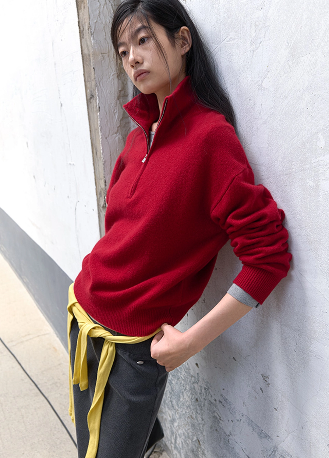 아뜰리에 나인 (T-7317)WOOL 100% HALF ZIP-UP LOOSE FIT KNIT 상품 이미지 2
