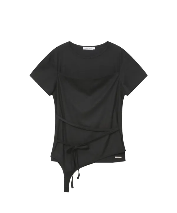 String layered knit top BLACK