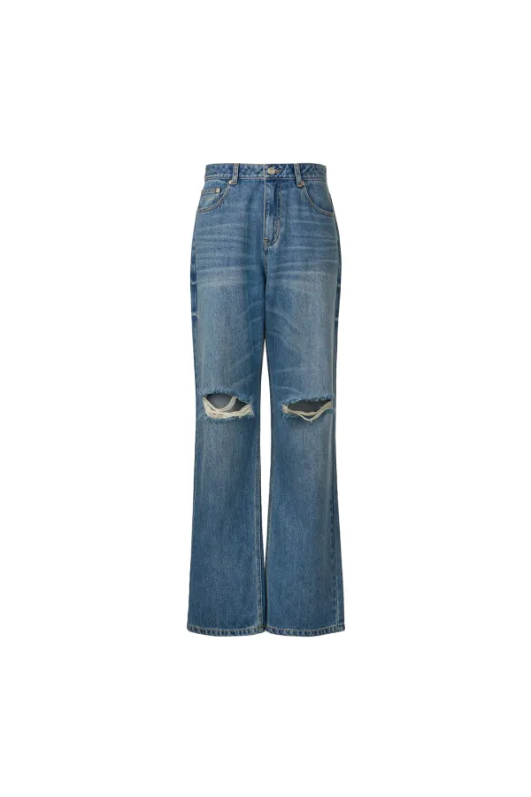 WASHED DESTROYED JEANS [BLUE]