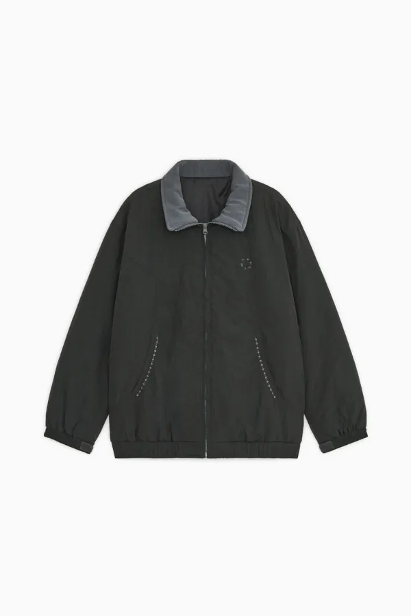FLORAL EMBROIDERY PADDED BLOUSON, CHARCOAL - OHESHIO