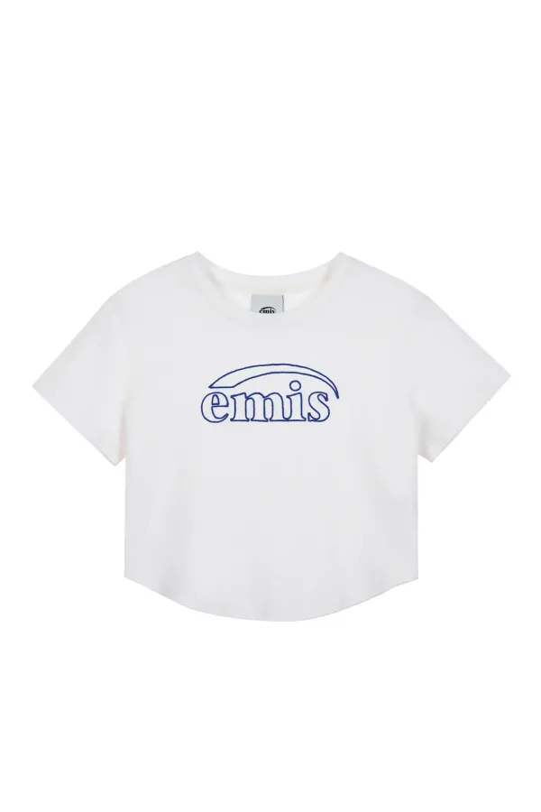 CHAIN STITCH T-SHIRT-WHITE/BLUE