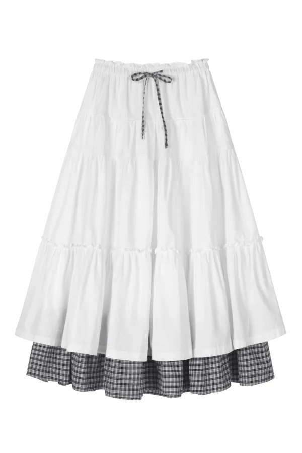 CHECK LONG CANCAN SKIRT (BK)