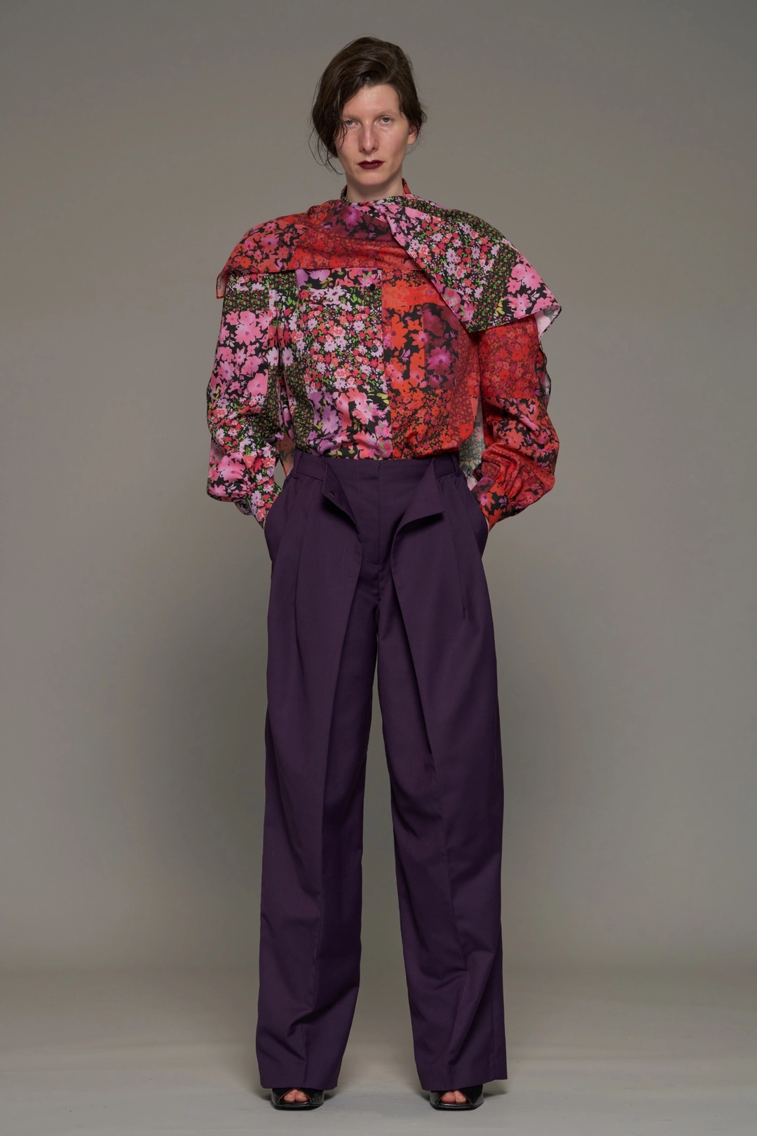 푸쉬버튼 FW26 PINK PATTERN COLOR BLOCK SCARF LAYERED SHIRT 상품 이미지 1