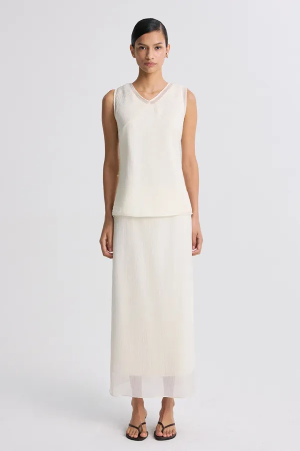 LAYERED DETAIL SHEER SLEEVELESS TOP PEARL