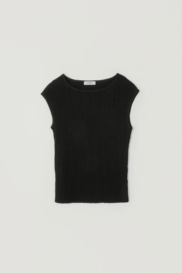 ELENA PLEATS CAP SLEEVE KNIT_BLACK