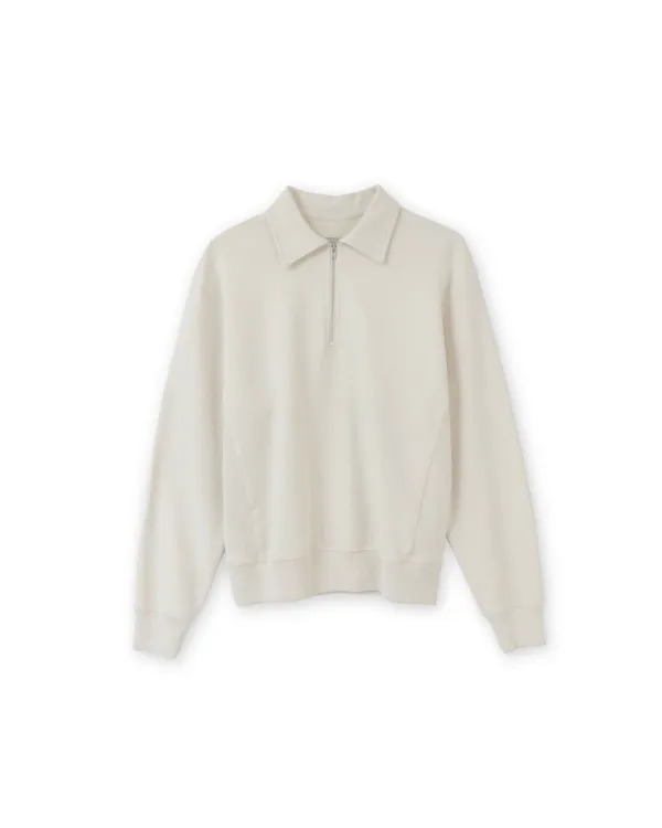 W Washed Sweat Half Zip Up, Ivory