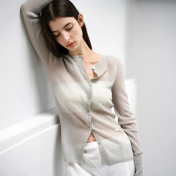 (CD-2205)VEILYN SHEER RIBBED CARDIGAN