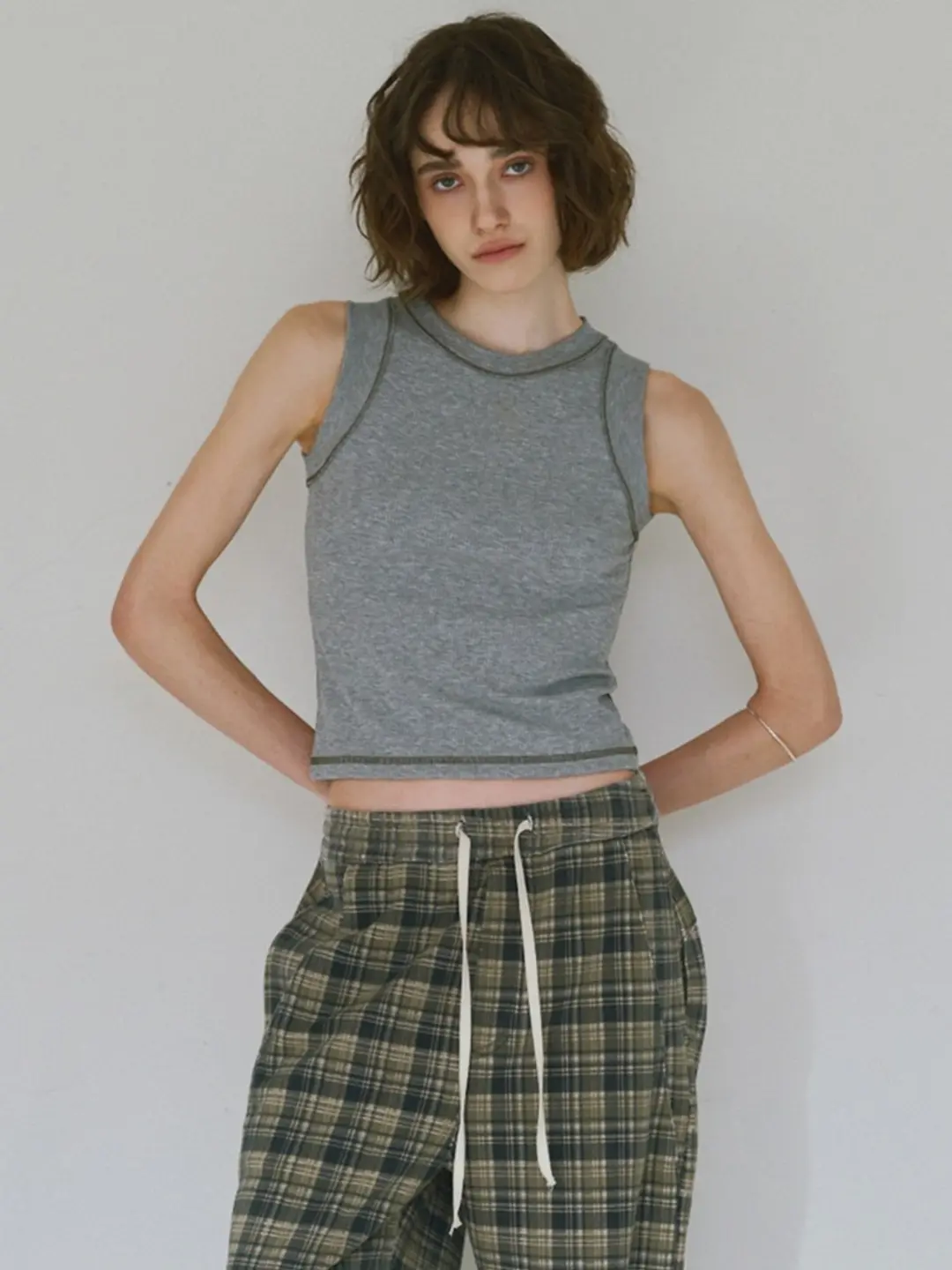 밀로 우먼 Stitch Sleeveless Top [Melange Gray] 상품 이미지 2