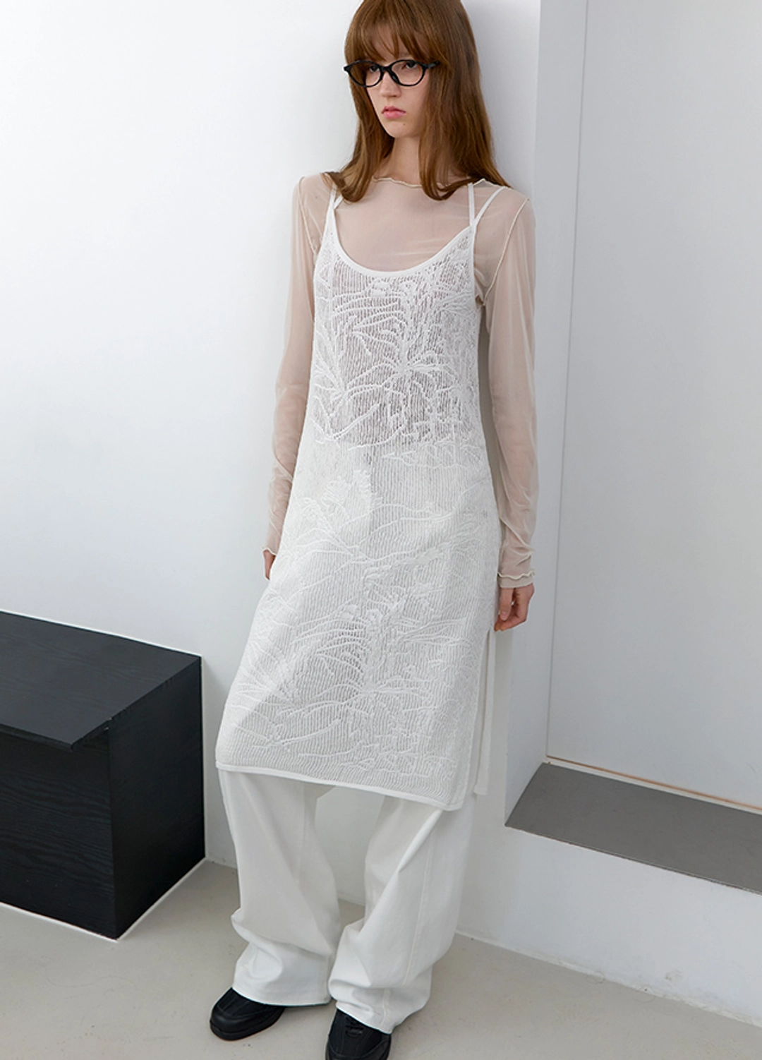 아뜰리에 나인 (OP-6323)FLOWER LACE LAYERD KNIT DRESS 상품 이미지 1