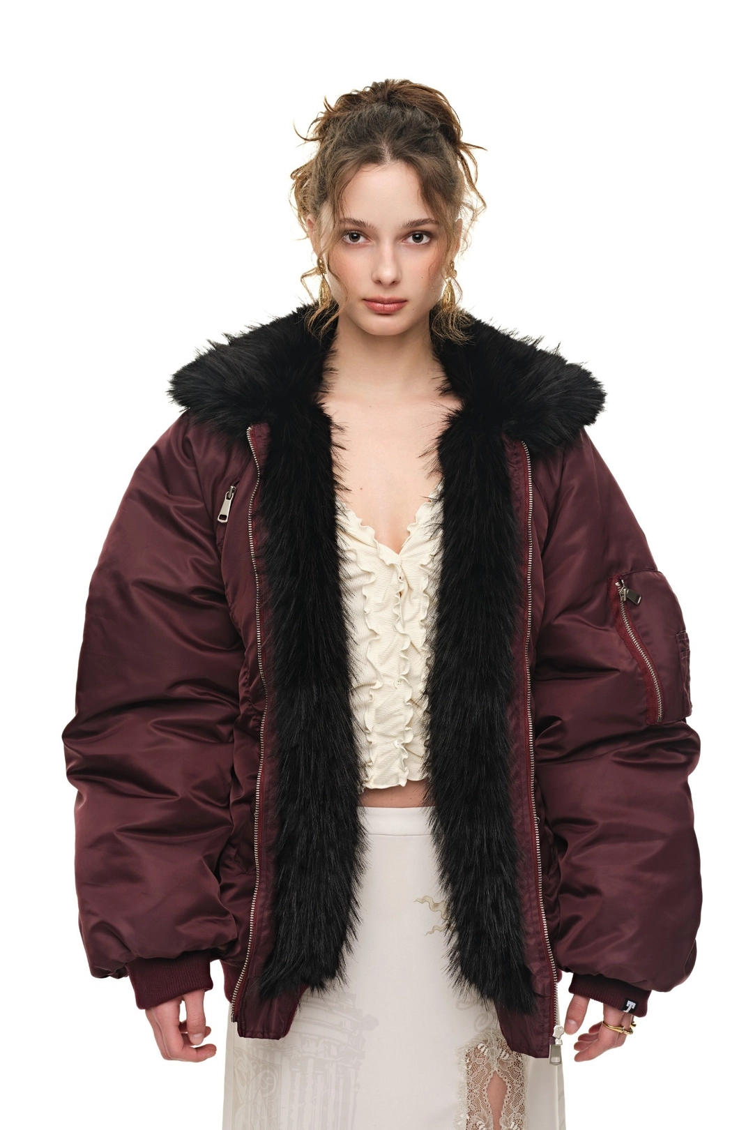 투머치택스 FAUX FUR 02 BOMBER JACKET (BURGUNDY) 상품 이미지 1